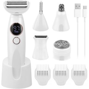 Oayew-Rasoir Electrique Femme, 5 En 1 Tondeuse Femme Intime, &Eacute;pilateur &Eacute;lectrique Femmes, Rasoir Femme Electrique, &Eacute;tanche Ipx7, Pour Le Corps, Aisselles, Jambes, Bikini, Sourcils Et Nez, Avec Rechar - Neuf