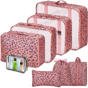 Organisateur Val , 8 Pi&egrave;ces Pochette Rangement Val Packing Cubes Organisateur De Voyage Avec Sacs &Agrave; V&ecirc;tements Imperm&eacute;ables Chaussures De Toilette, Imprim&eacute; L&eacute;opard - Neuf