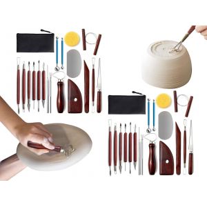 Kit de poterie de 36 outils de sculpture sur argile avec sac de rangement - Neuf