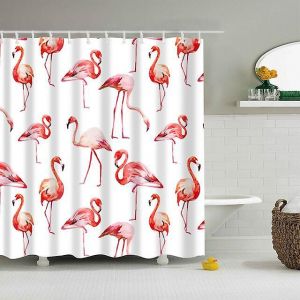 Rideau de douche imperm&eacute;able en polyester &agrave; motif flamant rose, style nordique, pour salle de bain et d&eacute;coration int&eacute;rieure. - Neuf