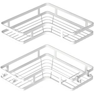 Lot de 2 étagères de douche sans perçage-Blanc-Avec 4 crochets-Support de shampooing pour douche-Support mural-Rangement Salle de Bain-Accessoires de salle de bain - Neuf