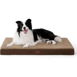 Coussin Chien Dehoussable Orthopédique - Tapis Pour Chien Grande Taille 91x69x7.6cm, Lit Pour Chien En Mousse Avec Revêtement De Peluche, Matelas Pour Chien Lavable, Brun - Neuf