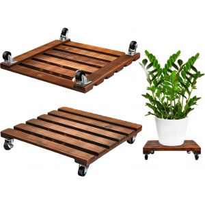 Nouvelhorizonstore-Lot De 2 Roulettes Pour Plantes, Pot De Fleurs, Soucoupe Avec Roues Verrouillables &Agrave; 360 &deg;, Planche &Agrave; Roulettes Robuste En Bois Avec Int&eacute;rieur Et Ext&eacute;rieur, R&eacute;sistant Aux Intemp&eacute;ri - Neuf