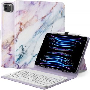 Étui Qwert Clavier Universel Compatible Avec 9"",9.7"",10.1"",10.2"",10.4"",10.5"",10.9"",11"" Tablette,Coque Clavier Bluetooth Sans Fil Amovible Et Support De Stylet Pour Fire Pixel Autres,Marbre Violet - Neuf