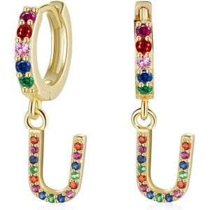 Kal-Boucles D'oreilles Pendantes Or Avec Initiale Lettre A - Z Argent Sterling 925 Boucle D'oreille Cr&eacute;oles Avec Zirconium Color&eacute; Pour Femmes Filles - Neuf