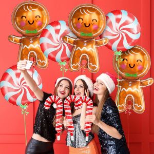 CAUC-Ballon Noel Decoration 9 Pi&egrave;ces Ballons Helium Noel Homme en Pain D'&eacute;pices B&acirc;ton de Marche Bonbons Ballon Gonflable Noel Joyeux Kit Ballon Sucre D'orge - Neuf