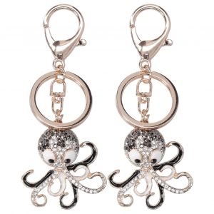 2pcs Mode Poulpe En Forme Strass Porte-Clés Porte-Clés Sac Charme Pendentif Cadeau (Noir Noir) - Neuf