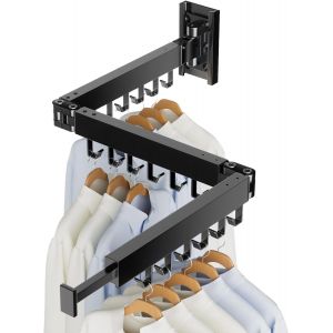 KGABERY-Étendoir À Linge Mural,129Cm Sechoir À Linge Pliable Avec 18 Crochets Étendoir Linge Pliable Intérieur Et Extérieur Aluminium,Pour Balcon,Salle De Bain,Hôtel,Buanderie,Chambre -Noir - Neuf