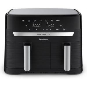 Air Fryer Deux Compartiments, Grande Capacité 8,3L, 8 Personnes, 7 Programmes Automatiques, Friteuse Sans Huile, Ecran Tactile Digital, Dual Essential Inox, Ez901820, Noir - Neuf