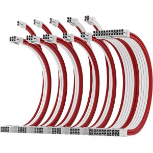 lbgwp60-Update 16Awg Psu Extension De Câble, Kit De Câbles Gainés Pc Pour Gpu/Cpu, Rallonges De Câble D'Alimentation Avec Peignes De Câble, 24Pin/(6+2) Pin/(4+4) Pin, 30Cm, Blanc+Rouge+Gris - Neuf