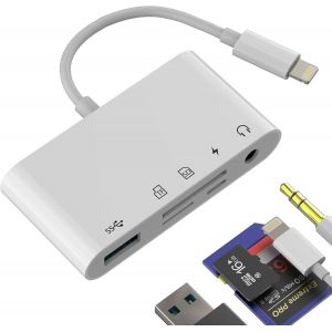 Adaptateur USB OTG Lecteur Carte SD Micro SD Chargeur 3.5mm Vers Lightning(5en1)pour IPhone Pour IPad Pour Apple Compatible Avec Samsung USB 3.0 Ecouteur Casque AUXiliaire Mémoire Flash Photo - Neuf