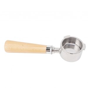 HJLIAN Porte-filtre a cafe 51 mm a 3 oreilles avec panier filtrant et poignee en bois, sans fond, pour machine a cafe EC0680 Type 2 - Neuf
