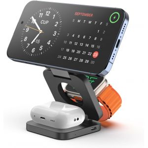 CMJAAGUR-Chargeur Induction, Pliable Sans Fil 3 En 1 Magnétique Chargeur Compatible Avec Iphone 16/15/14/13/12/Pro/Plus/Pro , Rapide 5W Pour Apple Watch S1-10/Ultra, Pour Airpods3/2/Pro[M1888] - Neuf