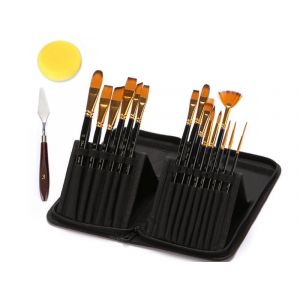 Ensemble de pinceaux pour aquarelle, acrylique et peinture à l'huile avec sac de rangement et accessoires - Neuf