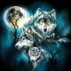 Peinture diamant 5D pour décoration d'intérieur, 30 x 30 cm, motif loup et lune, broderie au point de croix avec cristaux, toile, idéale pour la maison, les murs, la cuisine ou l'hôtel. - Neuf