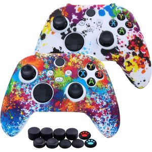 [2PCS] Xbox Series X/S Manette Housse en Silicone Coque,Atid&eacute;rapante,Ensemble D'accessoires de Protection,avec 10 Poign&eacute;es pour Le Pouce (Graffiti) - Neuf