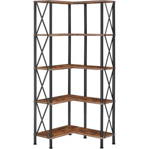 SUBZONAL-Biblioth&egrave;que &agrave; 5 Niveaux, Biblioth&egrave;que d&iquest;Angle, &Eacute;tag&egrave;re en L, Organisateur Haut, Pr&eacute;sentoir sur Pied, Style Industriel et Vintage, Assemblage Facile, pour Salon, Marron Rustique EBF60SJ01 - Neuf