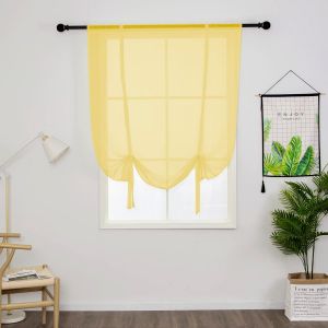 1 Pièce Store Romain Translucide Tulle Rideaux Voilages Vertical Poche De Tige Pour Chambre Cuisine Salon, Jaune, Largeur 120cm X Hauteur 140cm - Neuf
