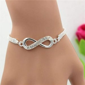 Bracelet Infini Plaqué Argent, Alliage De Zinc, Strass, Chaîne, Bijoux Fantaisie Pour Hommes Et Femmes, Taille Unique, Zinc, Taille Unique, Zinc - Neuf