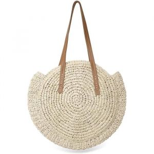 Sac De Paille Rond Sac de Plage d'été Pour Femme en Rotin Bandoulière à Porter à l'épaule Avec Style Boho Fait Main Pour le Voyage, - Neuf