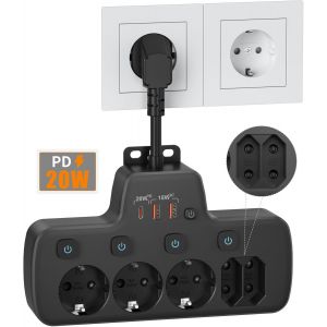 Pd20W Multiprise Murale Avec Interrupteur,Multiprise Electrique Avec Usb C Pd20W Et Qc18W Charge Rapide Prise Multiple Avec Interrupteur Individuel Bureau Cuisine Multiprise 5 Pris[DYB981822] - Neuf