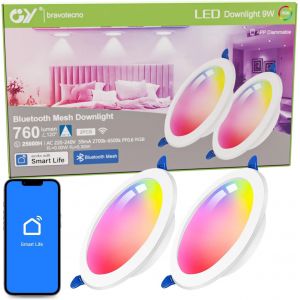 Cheng-Spots Connect&eacute;e Bluetooth Mesh Encastrables Led Dimmable, 9w,760 Lumen, Rgbw + Blanc Chaud/Froid 2700k-6500kinterrupteur Tactile,&Eacute;clairage Plafond Encastr&eacute;, Couloir, Bars,Galer,Lot De 2 - Neuf