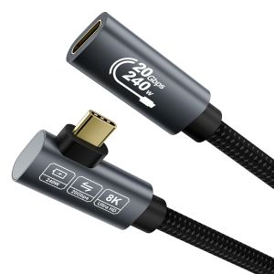 240W Câble Rallonge Usb C 0,5M (Usb C 3.2 Gen 2×2 20Gbps, Angle 90 Degrés) Vidéo 8K@30Hz, 4K@144 Hz/60Hz Câble Rallonge Usbc Pour Thunderbolt 4, Psvr2, Ipad, Macbook, Hub, Station D'Accueil - Neuf