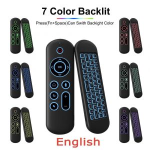 Gyroscope Vocal Air Mouse Avec Télécommande,Mini Clavier Rétroéclairé 7 Couleurs,Double Mode 2.4G Bt5.2 Sans Fil Pour Android Smart Tv Box Pc.English-Backlit. - Neuf