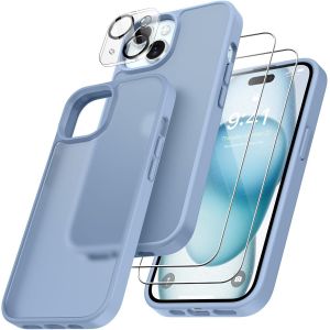 4 En 1 Coque Pour Iphone 15 Avec 2 Verre Trempé Et 1 Caméra Protecteur, [Coussin D'air Intégré] Antichoc Antirayures Bumper Protection Housse Pour Iphone 15 6.1"", Bleu Clair - Neuf