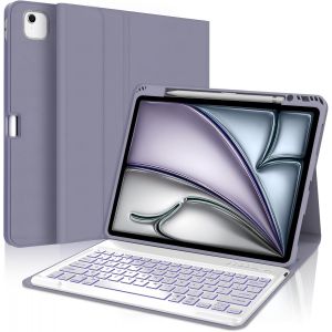 Coque Clavier Pour Ipad Air 13"" (M2) 2024,Azerty Français 7 Couleur Rétro-Éclairé Clavier-Étui Ipad Air 13 Pouces Avec Fente Pour Stylo,Clavier Détachable Sans Fil Bluetooth,Pourpre Lavande.[Y575] - Neuf