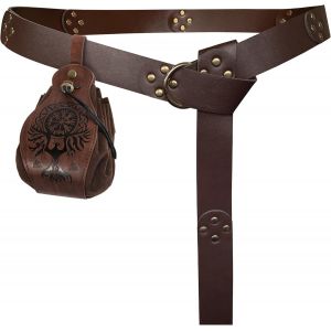 Cauc-Ceinture M&eacute;di&eacute;vale &Agrave; Rivets Avec Pochette &Agrave; Cordon Portable Phoenix, Ceinture Et Sac &Agrave; Main R&eacute;tro En Faux Cuir De La Renaissance Pour Le Jeu De R&ocirc;le (Marron A) - Neuf