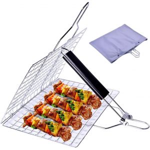 Ulteronixshop-Panier de barbecue - En acier inoxydable - Portable - Pliable - Avec poign&eacute;e amovible - Pour barbecue en plein air - Poisson et l&eacute;gumes - Rectangulaire - Neuf