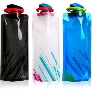 Checarzhn--No1-3pcs Bouteille D'eau Portable Pliable, Sac De Stockage D'eau Réutilisable, Bouteille D'eau Extérieure, Vélo, Sport, Randonnée (Bleu Et Noir) - Neuf