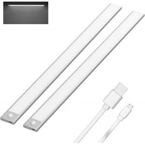 Meimie-2 Pcs Lampe De Placard 113 Led, 60cm, Sans Fil, Rechargeable Usb, Aimanté, Détecteur De Mouvement, 3 Modes D¿Éclairage, Portable, Lumière De Placard, Baladeuse De Secours, 5800-6200k, Argent - Neuf