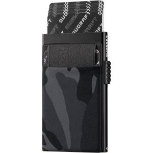 Portefeuille Homme Anti-RFID - Porte-Cartes M&eacute;tallique &Eacute;l&eacute;gant avec Syst&egrave;me &Eacute;jection Rapide, Poche Monnaie et &Eacute;tui Cadeau (7 Cartes + Esp&egrave;ces), Camouflage Noir - Neuf