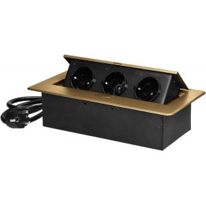 Bloc Prise Encastrable Plan de Travail avec Bord Plat et 3 Prises Schuko Multiprise Bureau adapt&eacute;e &agrave; la Norme Allemande Bloc Prise Escamotable (Schuko) (dor&eacute;) - Neuf