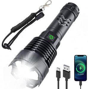 BAERTMY-Lampe Torche Led Rechargeable De 90 000 Lumens,Lampe Torche Xhp160 Puissante Super Lumineuse Avec Batterie,Zoomable,Étanche,5 Modes Usb Pour Camping,Randonnée,Plein Air,Urgence,Wf1111 - Neuf