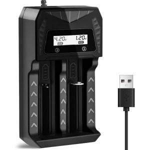 KGABERY-2 Slots Chargeur Piles Rechargeable 18650 Charge Rapide Pour Aa Aaa Rechargeable Avec Port Usb-C (2 Slots Chargeur) Pour Li-Ion Batterie,Pour Nh-Cd Batterie Avec Lcd Screen - Neuf