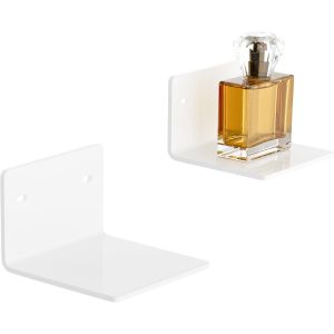 CAUC-Lot de 2 petites &eacute;tag&egrave;res murales blanches de 10 cm en acrylique flottantes pour haut-parleurs, plantes, horloge num&eacute;rique, cam&eacute;ras de s&eacute;curit&eacute;, robustes - Neuf