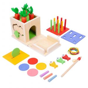 Bo&icirc;te &Agrave; Jouets En Bois 8 En 1 Pour B&eacute;b&eacute;, Jeu De P&ecirc;che Cognitif Color&eacute;, Jeu De Soci&eacute;t&eacute; &Eacute;ducatif Pour La Motricit&eacute; Fine Des Tout-Petits - Neuf
