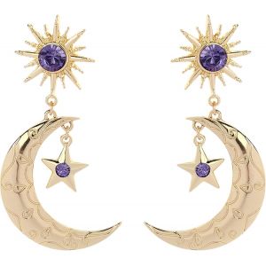 Boucles D'oreilles Étoile Et Lune, Boucle D'oreilles Boheme Pour Femme Dainty Longues Boucles D'oreilles Asymetriques Croissant De Lune Étoile Boucles D'oreilles Bijoux Rétro (Style 3) - Neuf