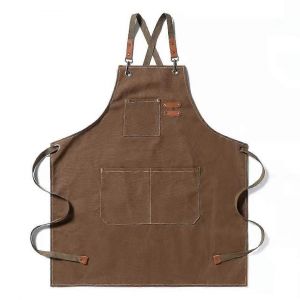 Tablier de chef pour hommes et femmes,tabliers en lin avec poches,tablier de cuisine à dos croisé - Neuf