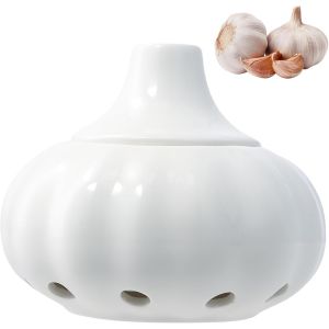 Letnerny-Pot À Ail En Céramique, Pot À Oignon Avec Couvercle Et Trous D'aération, Stockage D'ail, Récipient Ventilé Pour Ail, Conserveur Alimentaire Pour Les Oignons, Gingembre - Neuf