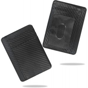 CAUC-Portefeuille Fin pour Femme, Porte-Cartes de cr&eacute;dit Mince en Cuir avec Poche Frontale Minimaliste avec Blocage RFID (Noir) - Neuf