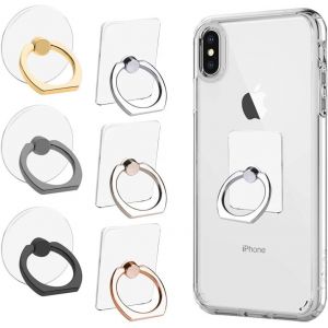 6pcs Transparent Support De Sonnerie De T&eacute;l&eacute;phone Portable, Rotation &Agrave; 360 Degr&eacute;s B&eacute;quille Grip Ring Compatible Pour Divers T&eacute;l&eacute;phones Mobiles Les Smartphones, 3 Carr&eacute;s Et 3 Rondes - Neuf