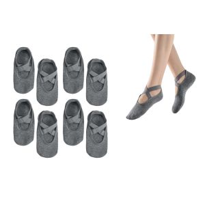Lot De 4 Paires De Chaussettes De Yoga Antid&eacute;rapantes En Coton Pour Femmes - Chaussettes De Pilates, De Massage Et De Ballet - Gris Fonc&eacute; - Neuf