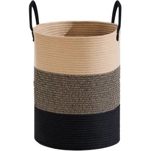 MEVRONISSHOP-Panier &agrave; linge rond 56 l avec poign&eacute;es en coton, pliable, pour buanderie, chambre &agrave; coucher, salle de bain, dortoir - Neuf