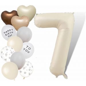 ChicSlick-Ballon 7 An Anniversaire Numero 7 Blanc Crème Ballon 100Cm Happy Birthday Decoration Anniversaire[X1658] - Neuf