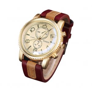 Montre A Quartz Tendance Pour Homme, Bracelet En Cuir Pu, Style Decontracte, Cadran Numerique (Rouge Et Blanc) - Neuf