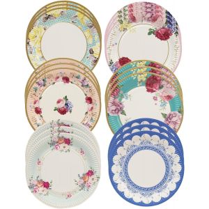 Checarzhn--No1-24 X Assiettes En Papier À Motifs Floraux Vintage Pour Goûter, Bridgerton, Fête Du Thé, Anniversaire, Mariage, Fête Des Mères, Anniversaires, Vaisselle, Assiettes Carton Fleuri Chic - Neuf